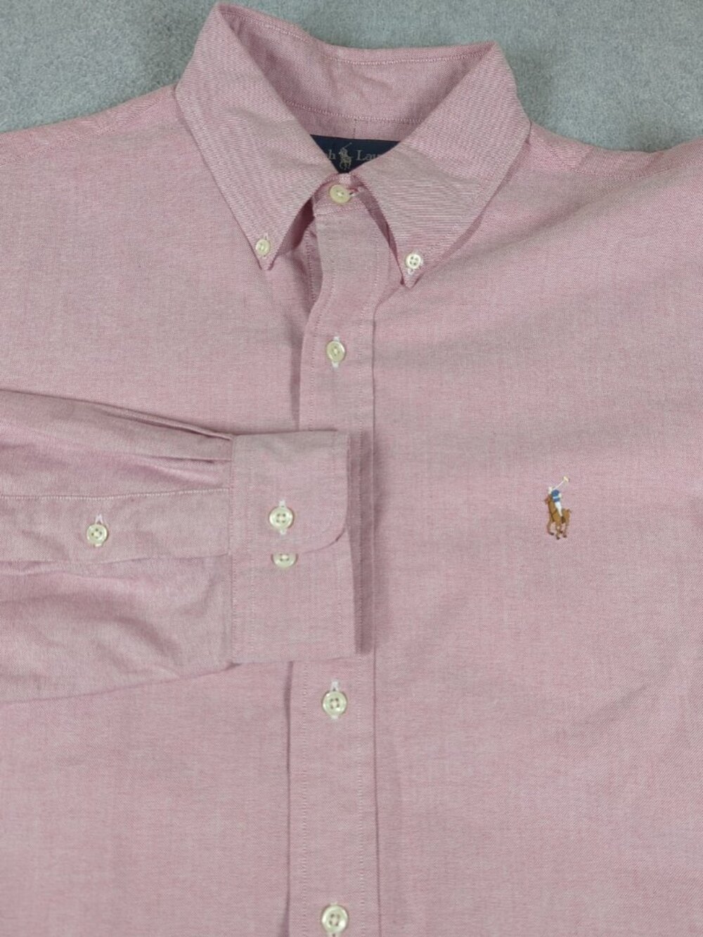 Ralph Lauren Shirt Men's 16 Pink Custom Fit Dress Button Down Flesh Pony